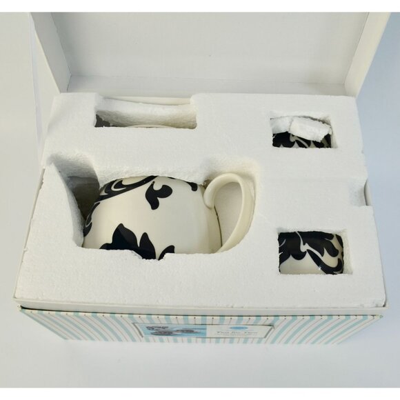 Martha Stewart Tea for Two Lisbon Black White Teapot Saucers Teacups NEW - Picture 7 of 7